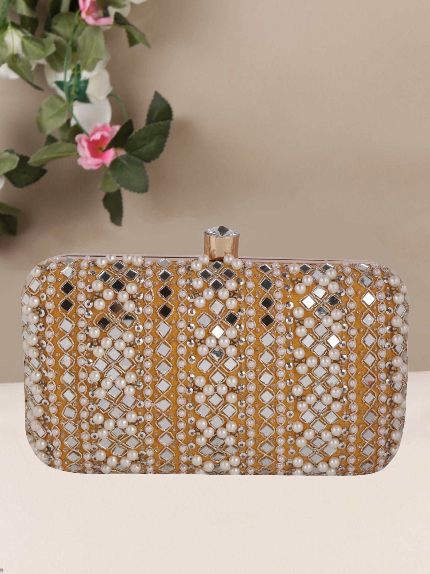 mustard embellished clutch bag (s)