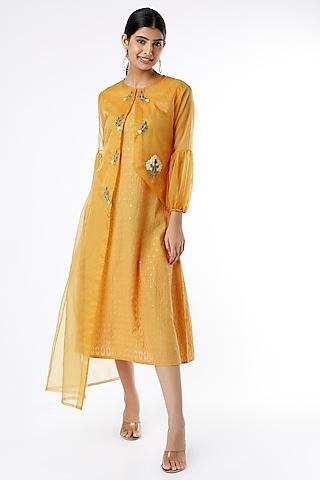 mustard embellished dress with jacket