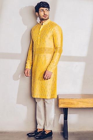 mustard embellished kurta set