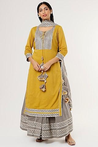 mustard embellished kurta set