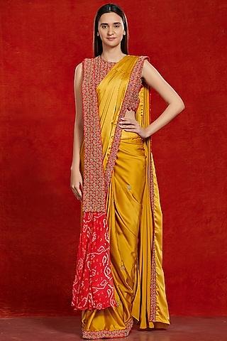 mustard embellished saree set