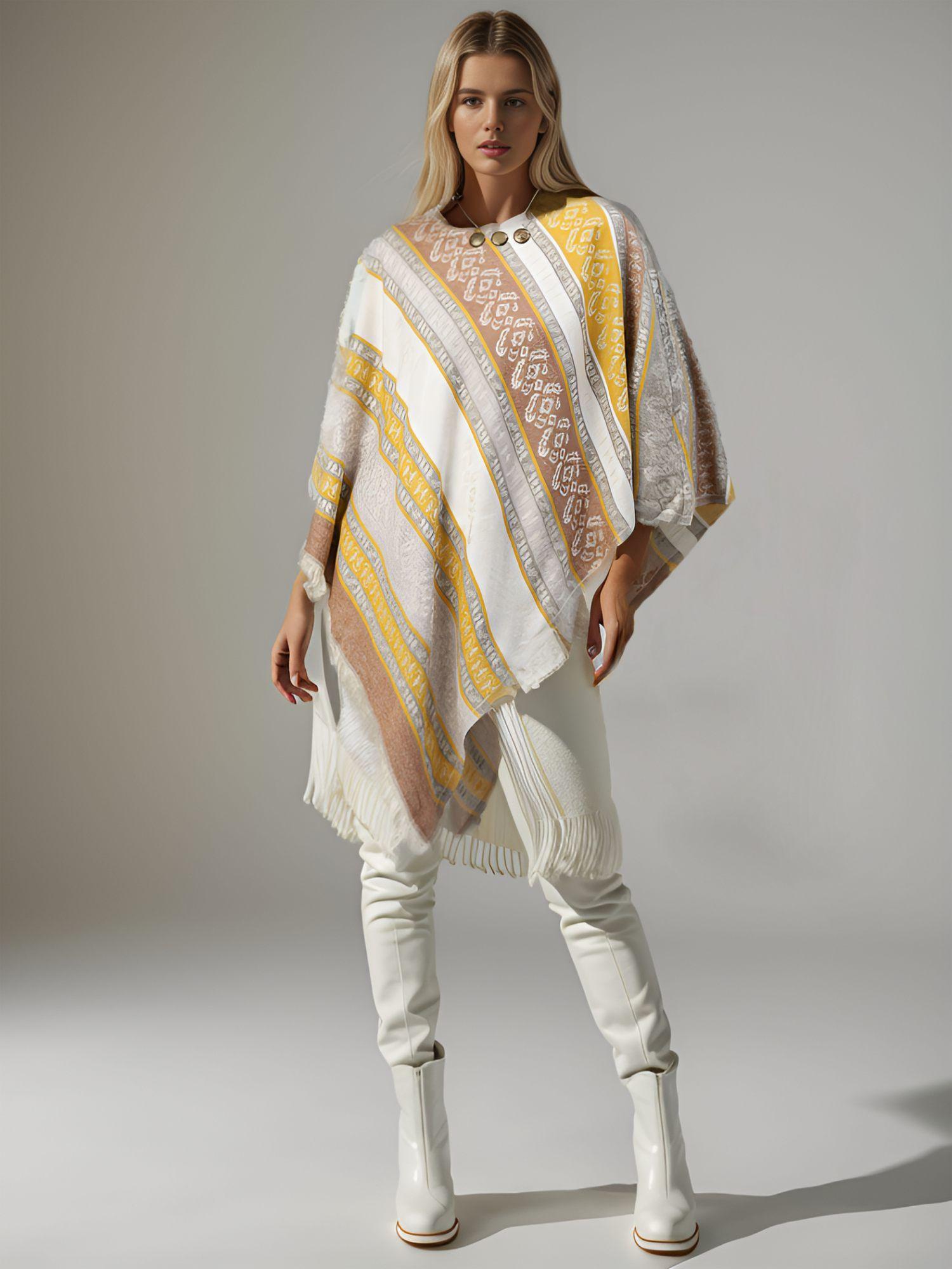 mustard embellished yarn dyed cotton ponchos