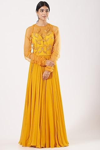 mustard embroidered anarkali