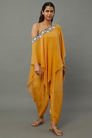 mustard embroidered cape set