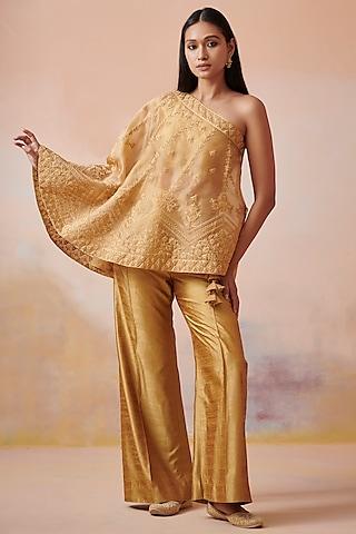 mustard embroidered cape set