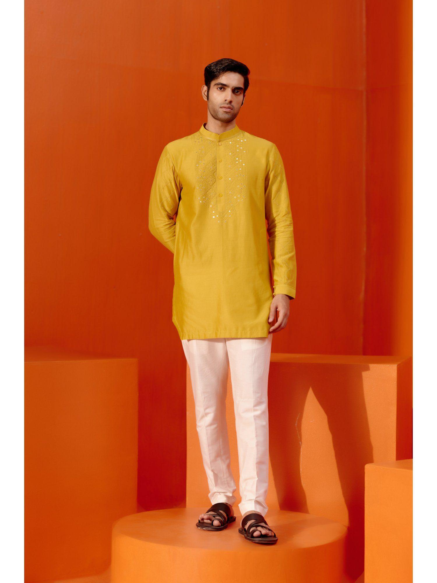 mustard embroidered chanderi kurta (set of 2)