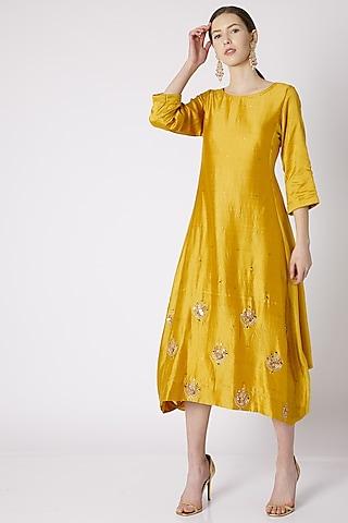 mustard embroidered cowl tunic