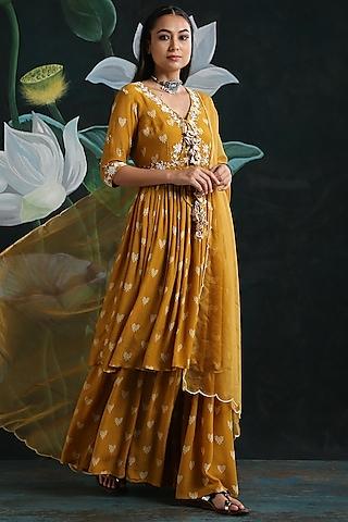 mustard embroidered gharara set