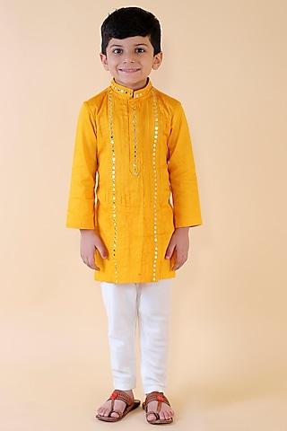 mustard embroidered kurta set for boys