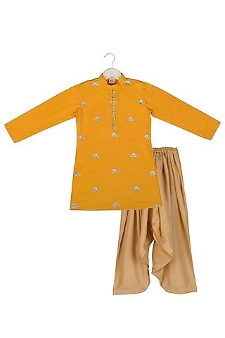 mustard embroidered kurta set for boys