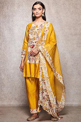 mustard embroidered kurta set