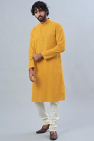 mustard embroidered kurta set