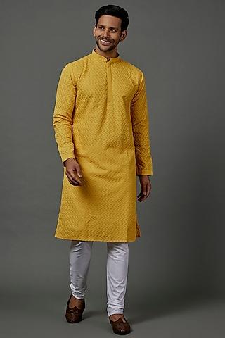 mustard embroidered kurta set