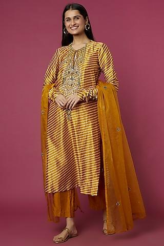 mustard embroidered kurta set