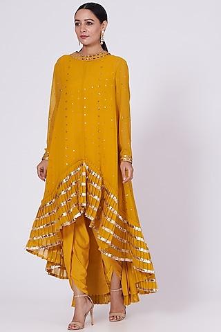 mustard embroidered kurta set