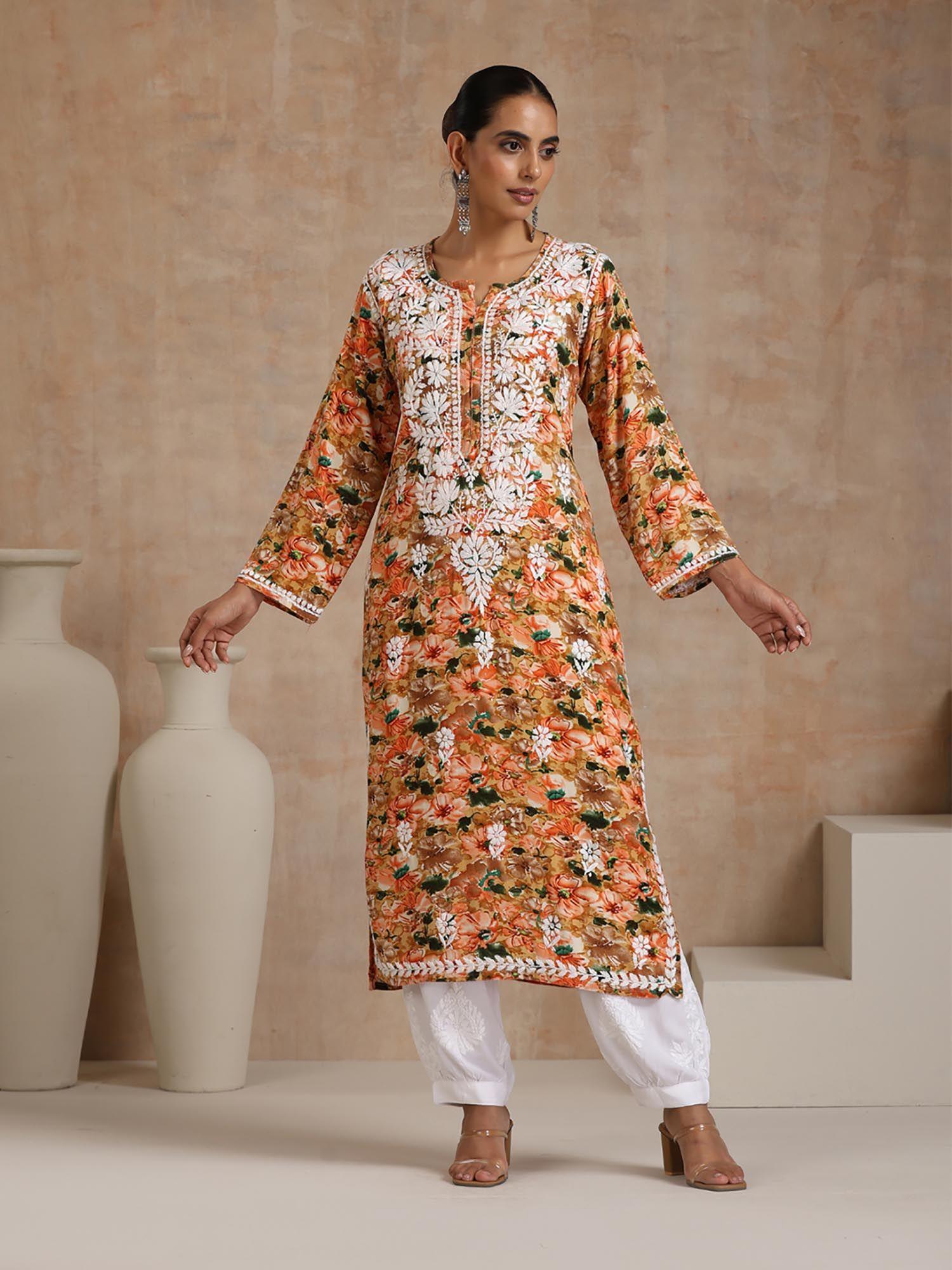 mustard embroidered kurta