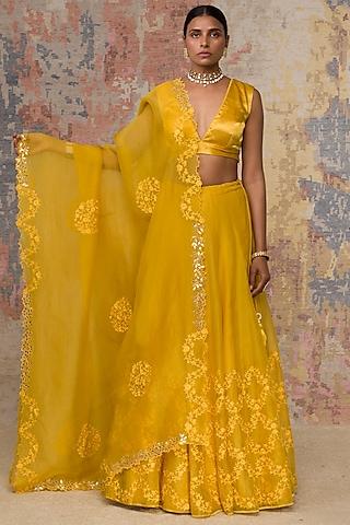 mustard embroidered lehenga set