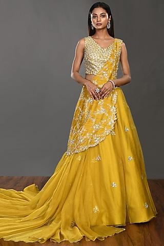 mustard embroidered lehenga set