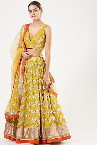 mustard embroidered lehenga set