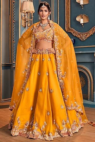 mustard embroidered lehenga set