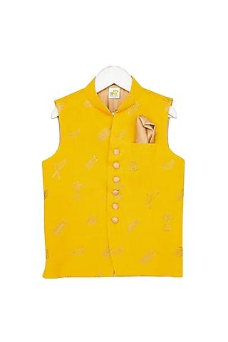 mustard embroidered nehru jacket for boys