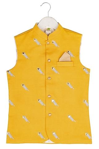 mustard embroidered nehru jacket for boys