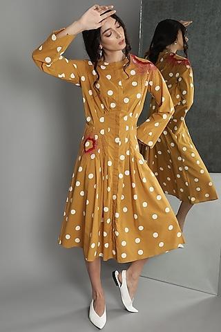 mustard embroidered polka dress