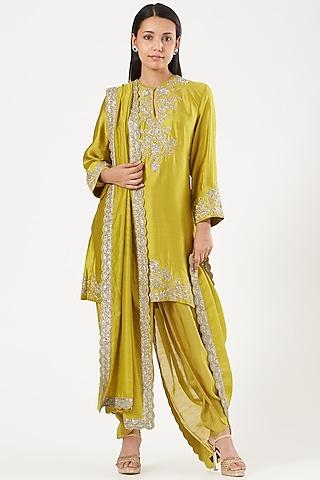 mustard embroidered tunic set