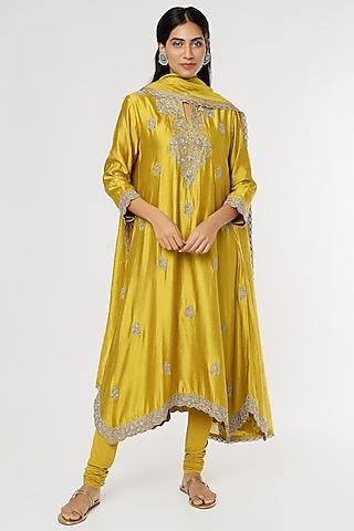 mustard embroidered tunic set