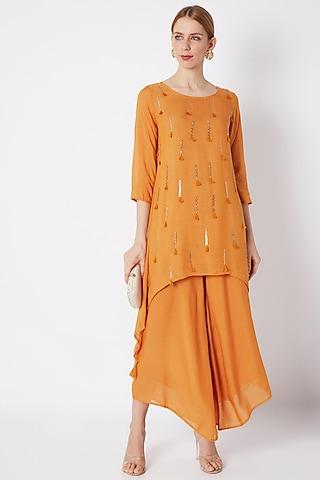 mustard embroidered tunic with pants