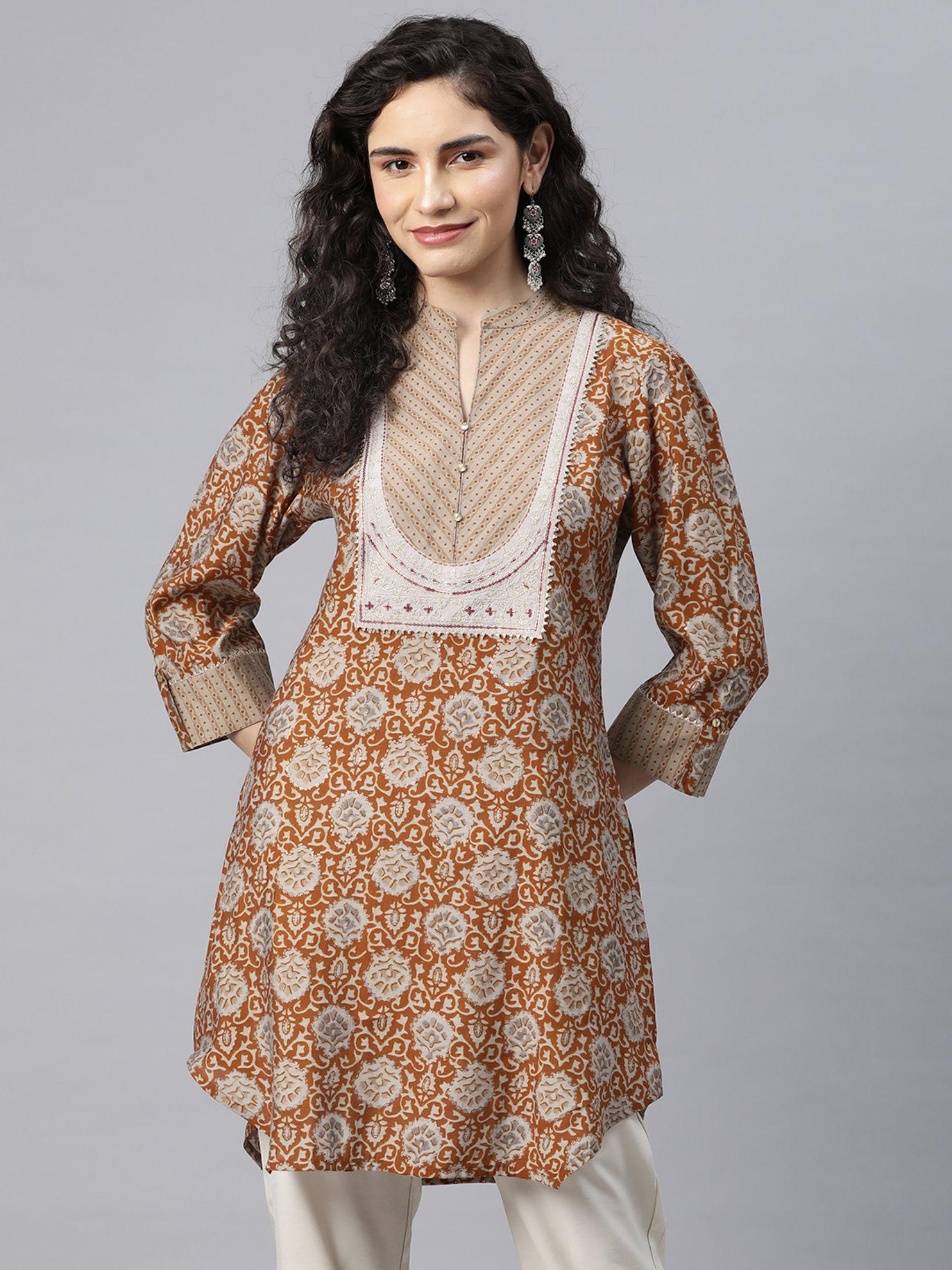 mustard embroidered zari work tunic