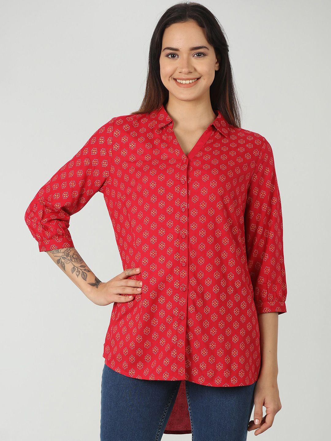 mustard ethnic motifs printed standard-fit casual shirt