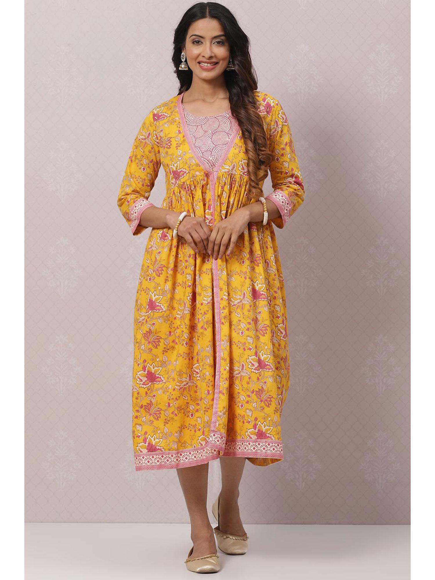 mustard flared kurta (set of 2)