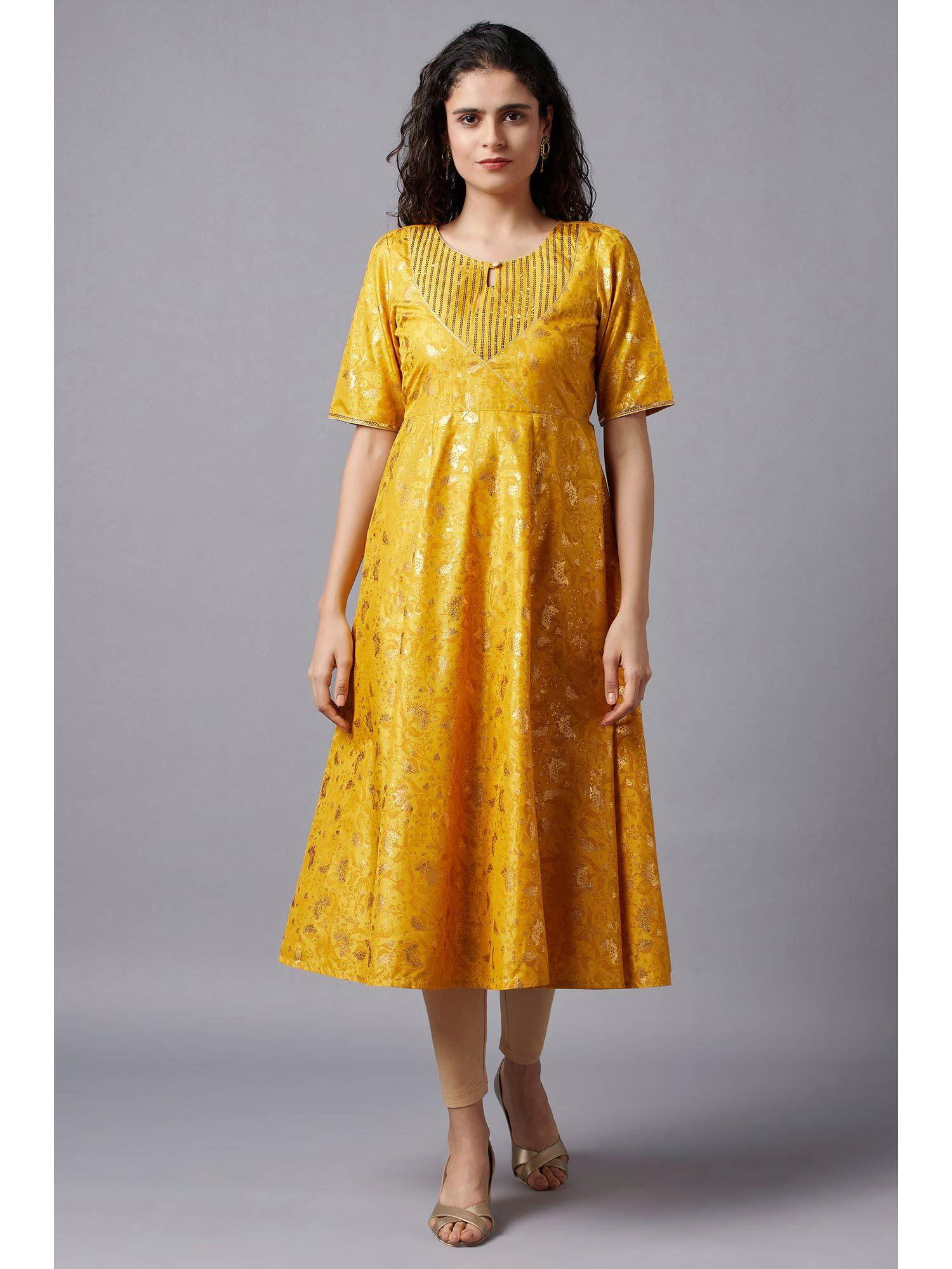 mustard flared sequined kurta