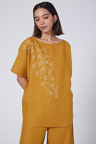 mustard floral embroidered blouse