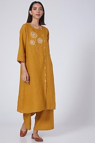 mustard floral embroidered tunic