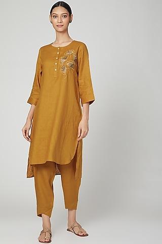 mustard floral embroidered tunic