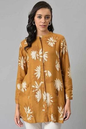 mustard floral print top