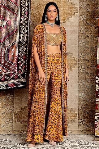 mustard floral printed cape set