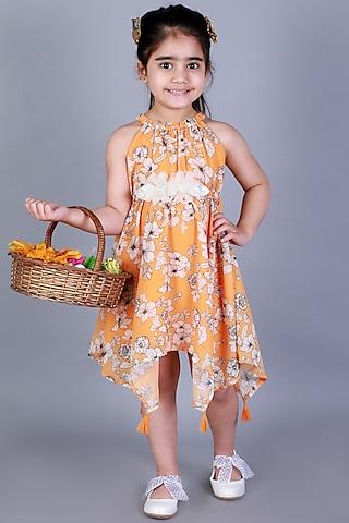 mustard floral printed dress for girls
