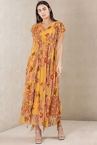 mustard floral printed dress