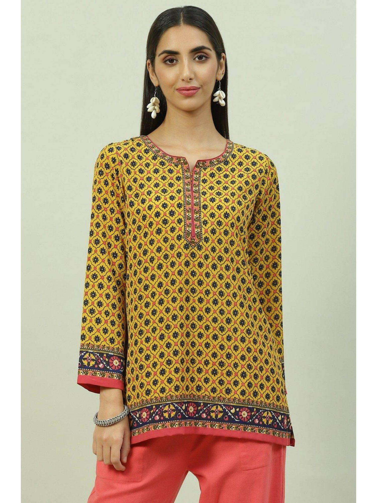 mustard floral printed kurti