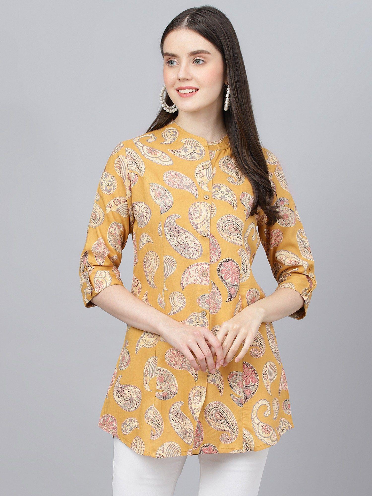 mustard floral rayon a-line shirts style top