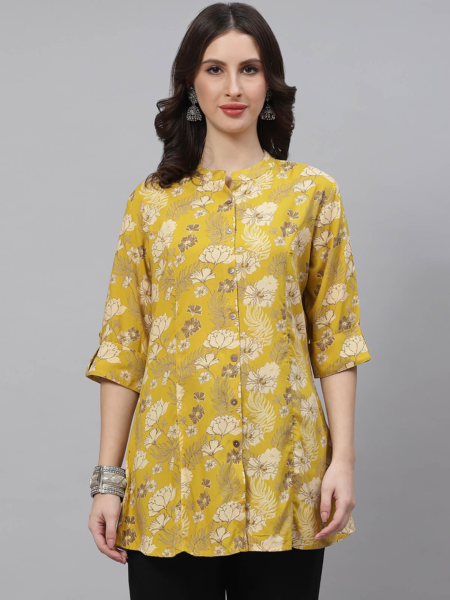 mustard floral rayon a-line shirts style top