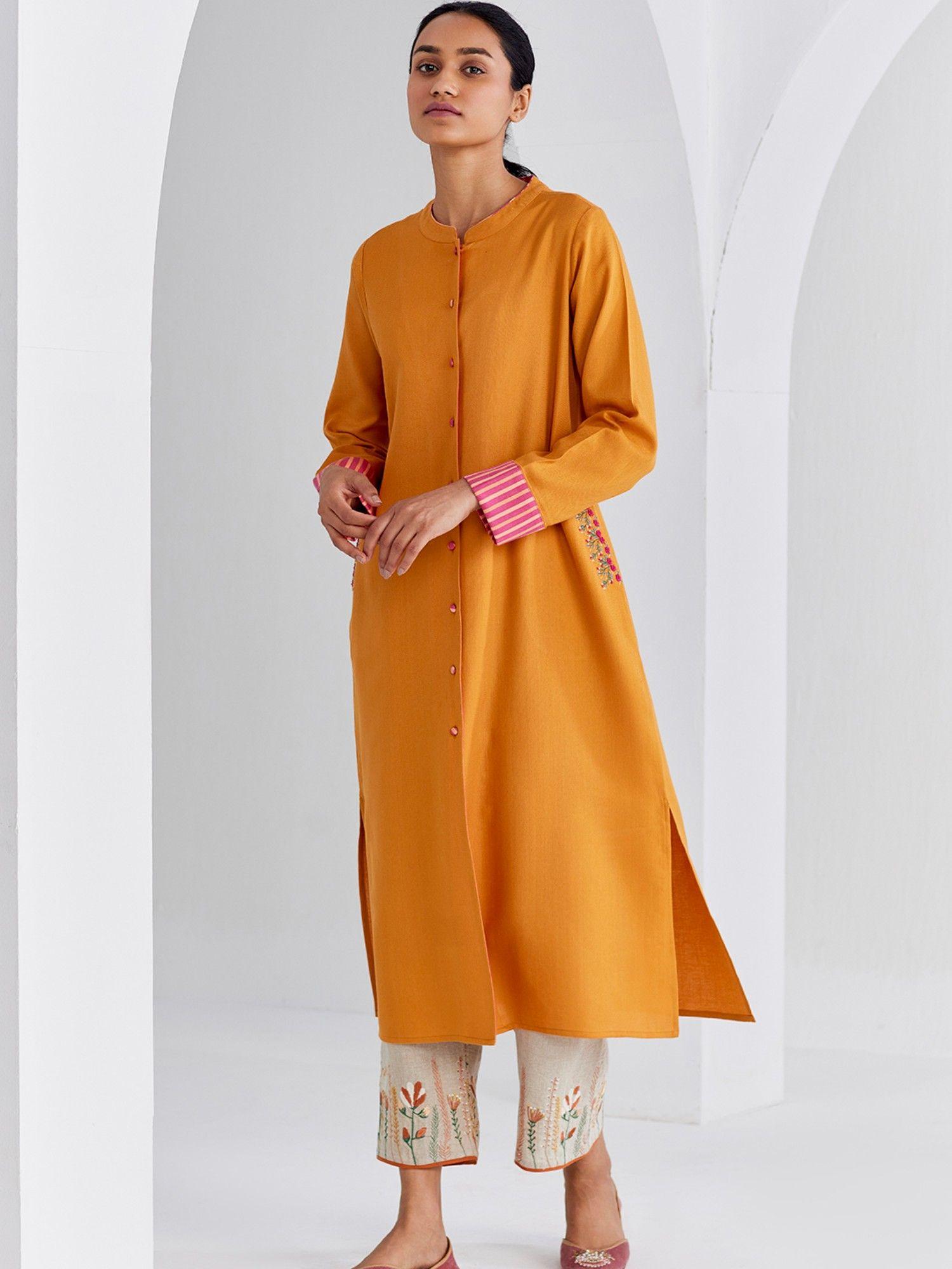 mustard flower pocket kurta