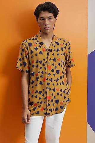 mustard fluid cotton printed shirt