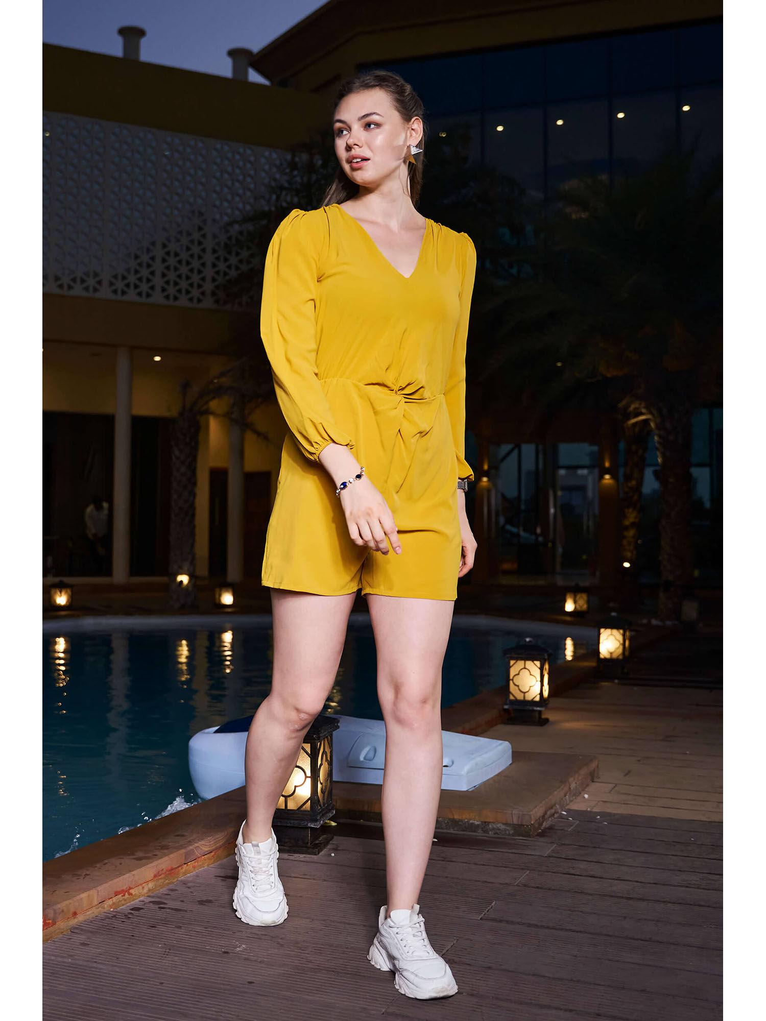 mustard front knot playsuit