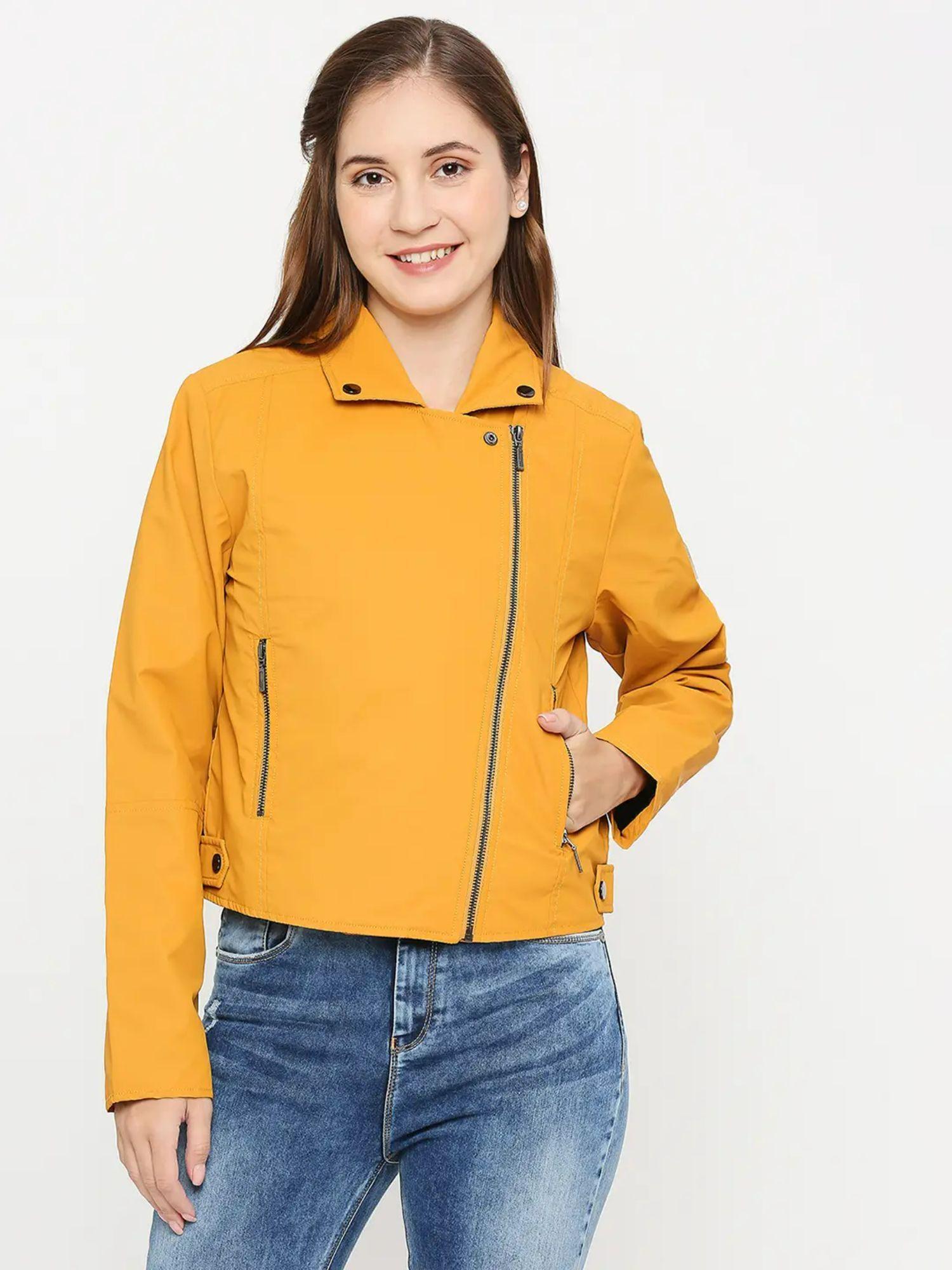 mustard full sleeve casual jacket for women