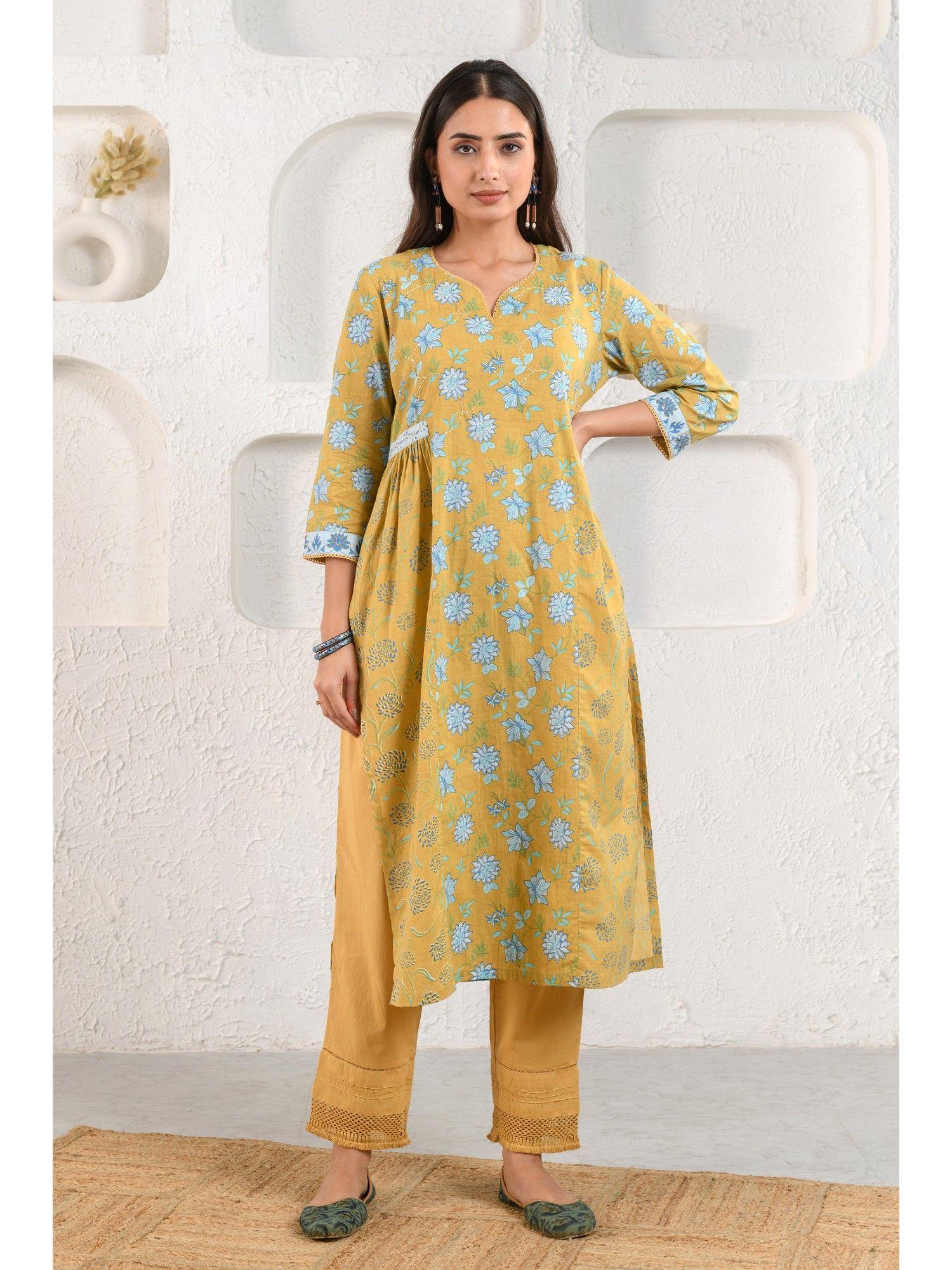 mustard gathered kurta