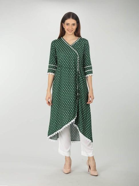 mustard green rayon printed kurta